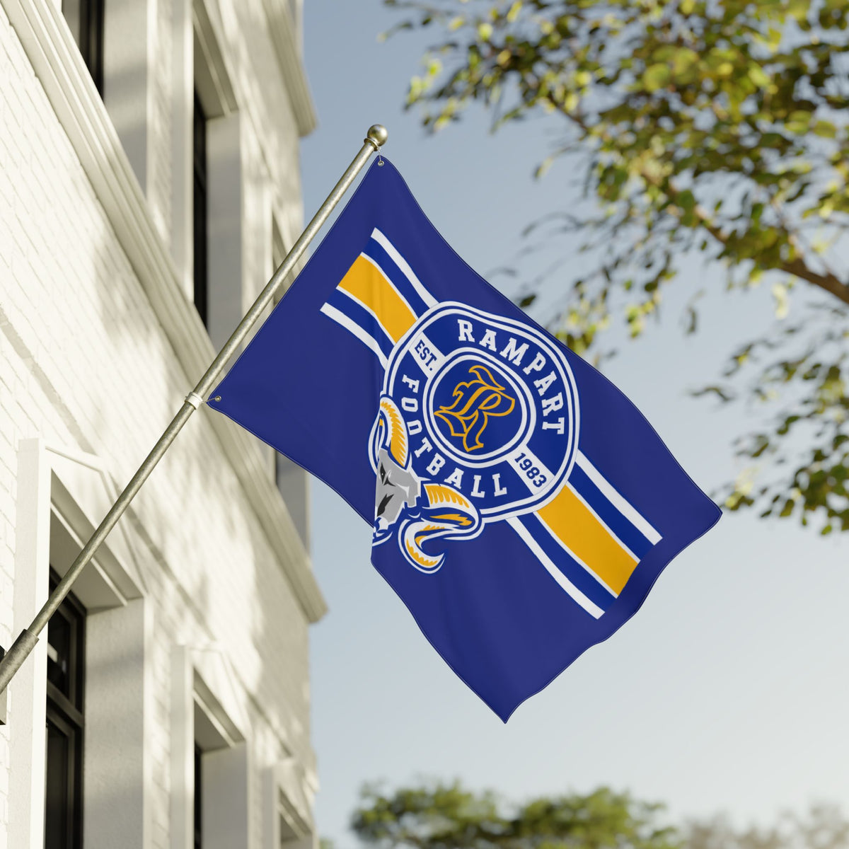 Rampart Football Double-Sided Team Flag – Blue & Gold Rams Banner