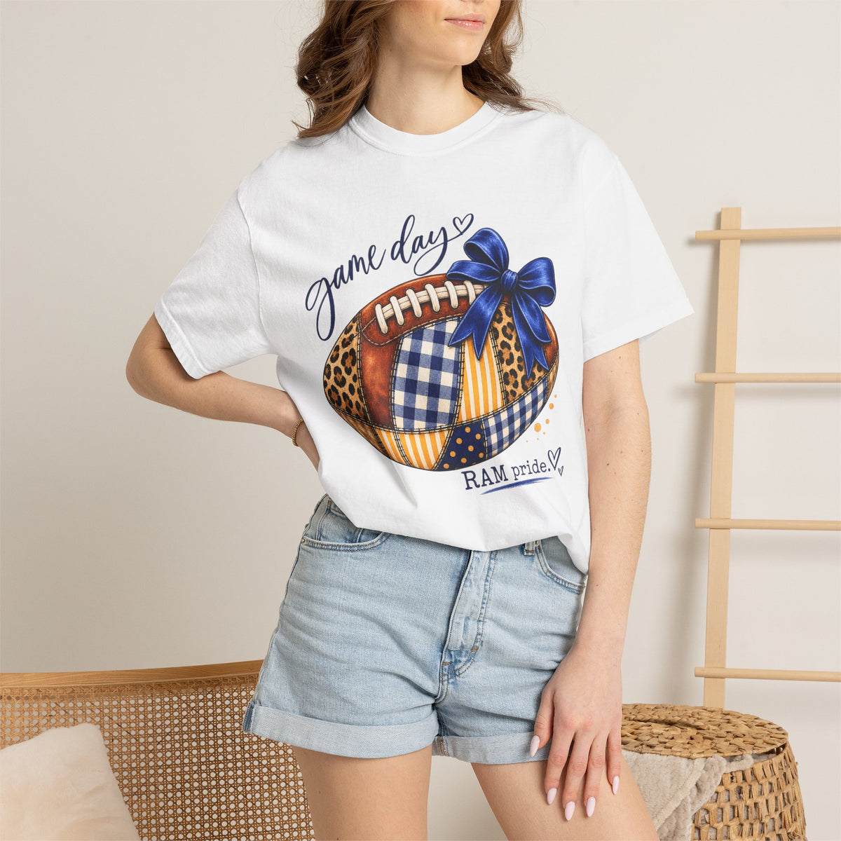 Game Day Football Tee — RAM Pride Patchwork Design
