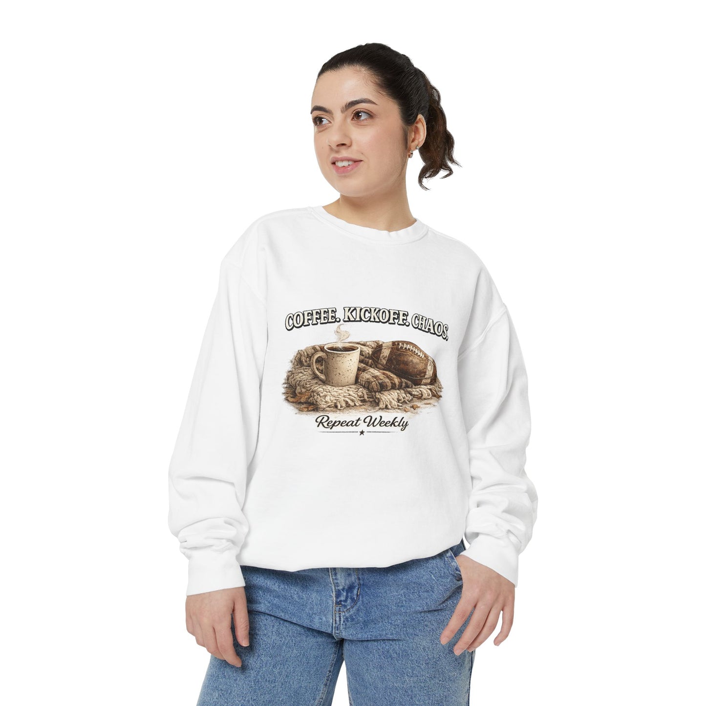 Coffee, Kickoff Repeat - Unisex Garment-Dyed Sweatshirt
