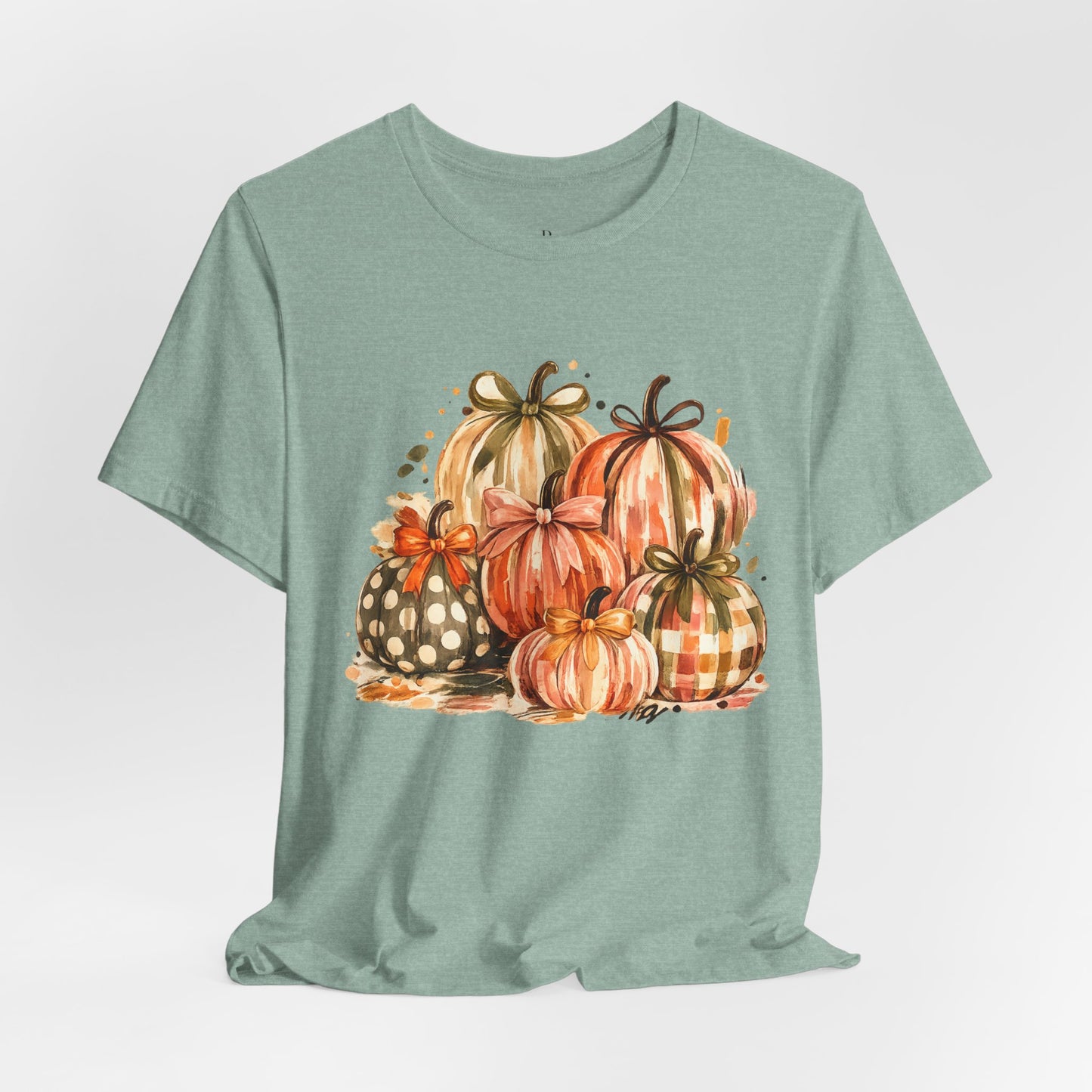 Pumpkin Watercolor T-Shirt — Fall Harvest Plaid & Polka Dot Pumpkins
