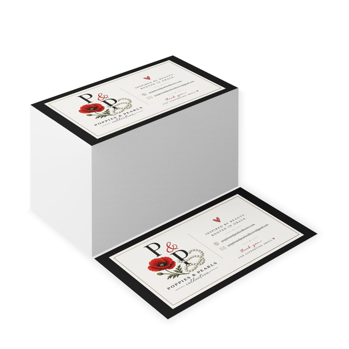 Poppies & Pearls Floral Business Cards — Elegant Feminine Logo Cards