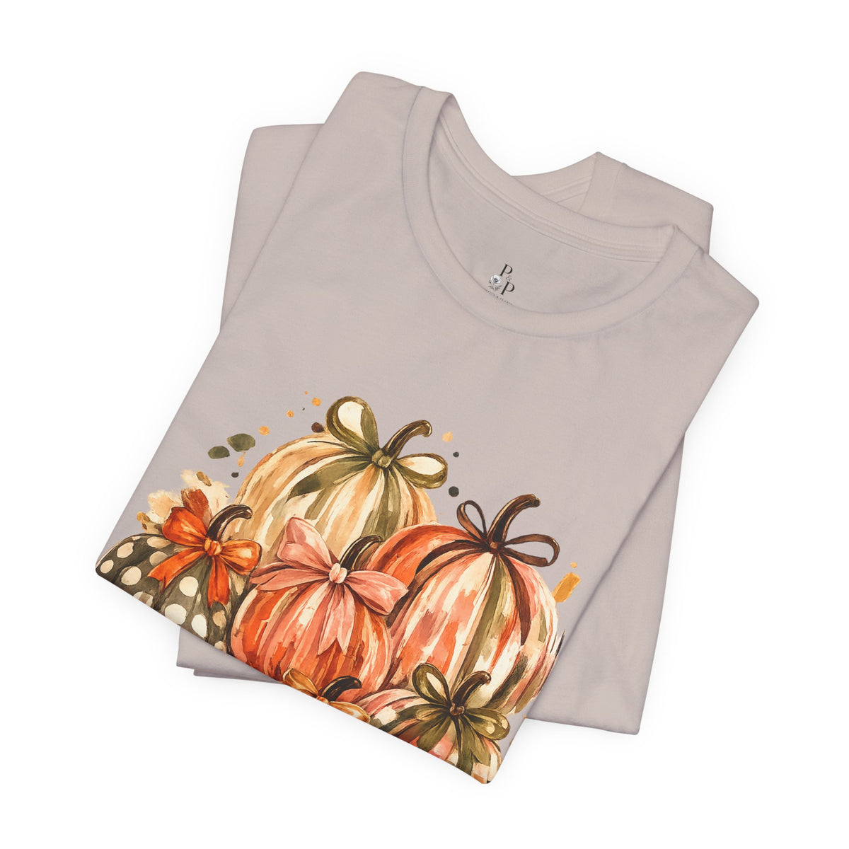 Pumpkin Watercolor T-Shirt — Fall Harvest Plaid & Polka Dot Pumpkins