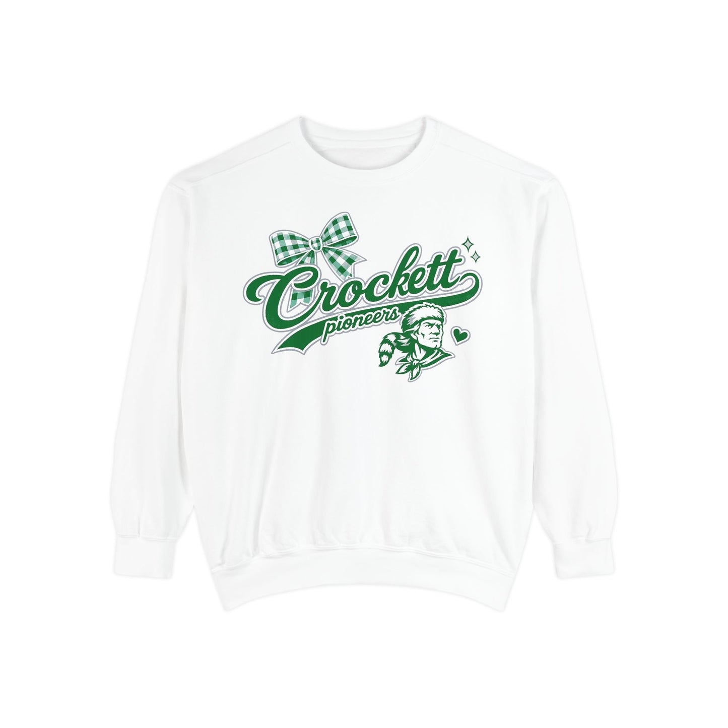 Crockett Pioneers Crewneck Sweatshirt — Vintage Plaid Bow School Spirit