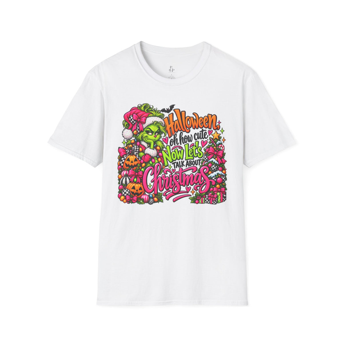 Halloween Then Christmas Now T-Shirt — Grinch & Jack-o’-Lantern Holiday Mashup Tee