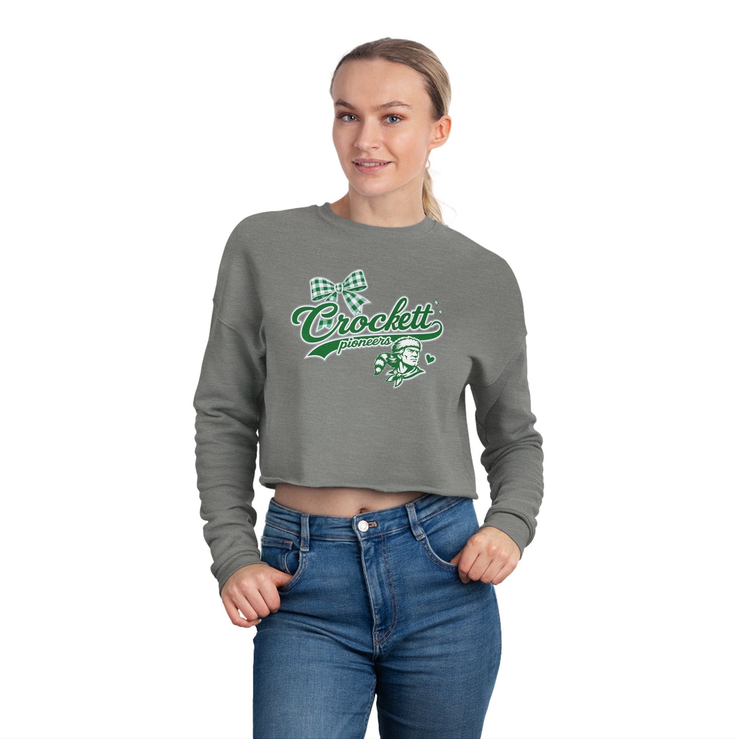 Crockett Retro Logo Cropped Sweatshirt — Womens Athletic Vintage Crewneck