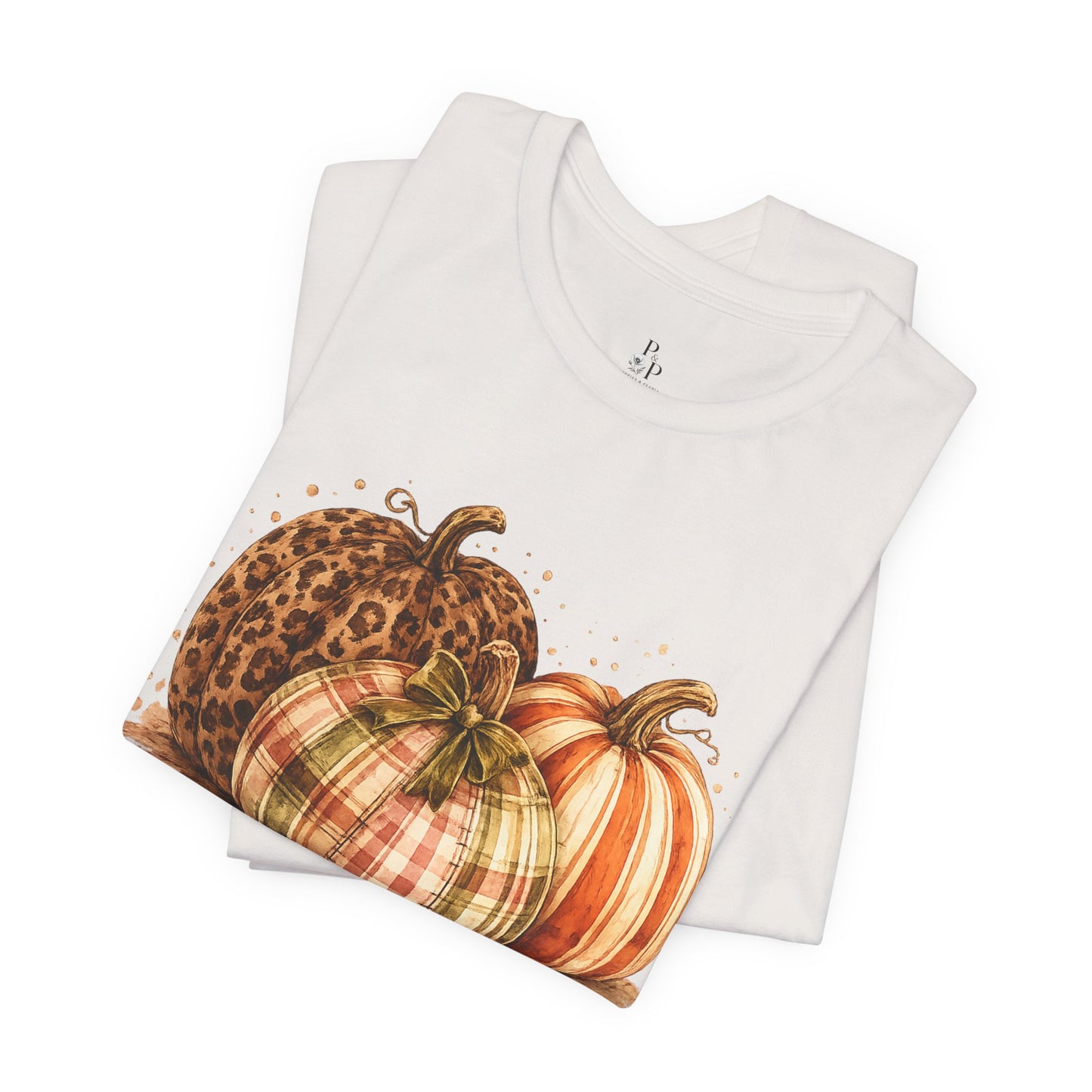 Plaid About Fall | Leopard & Plaid Pumpkin Graphic Tee Jersey Short Sleeve Tee
