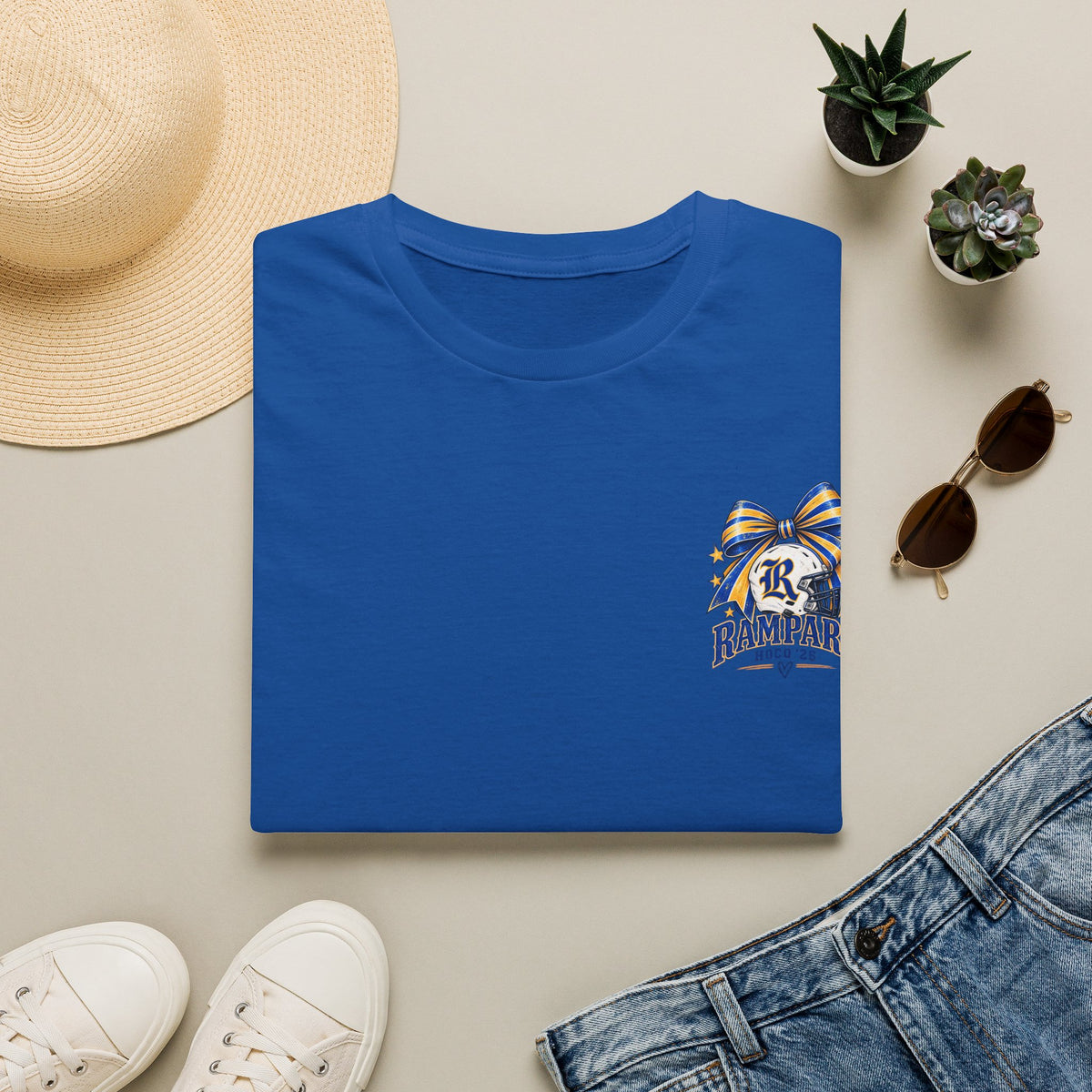 Rampart High School Football Tee — 'Rampart' Vintage Helmet & Football Design