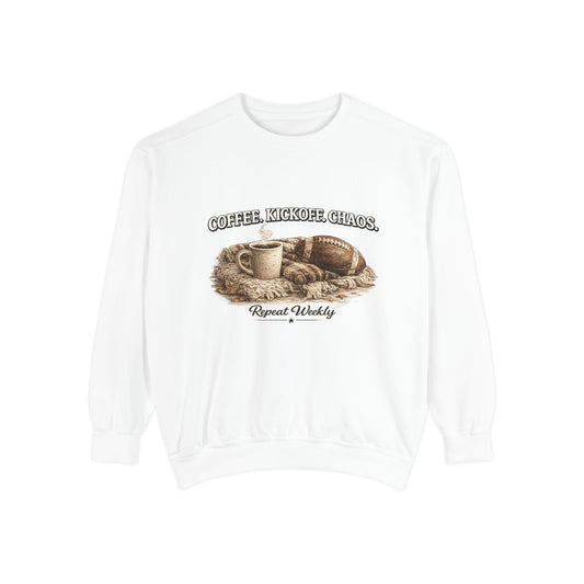 Coffee, Kickoff Repeat - Unisex Garment-Dyed Sweatshirt