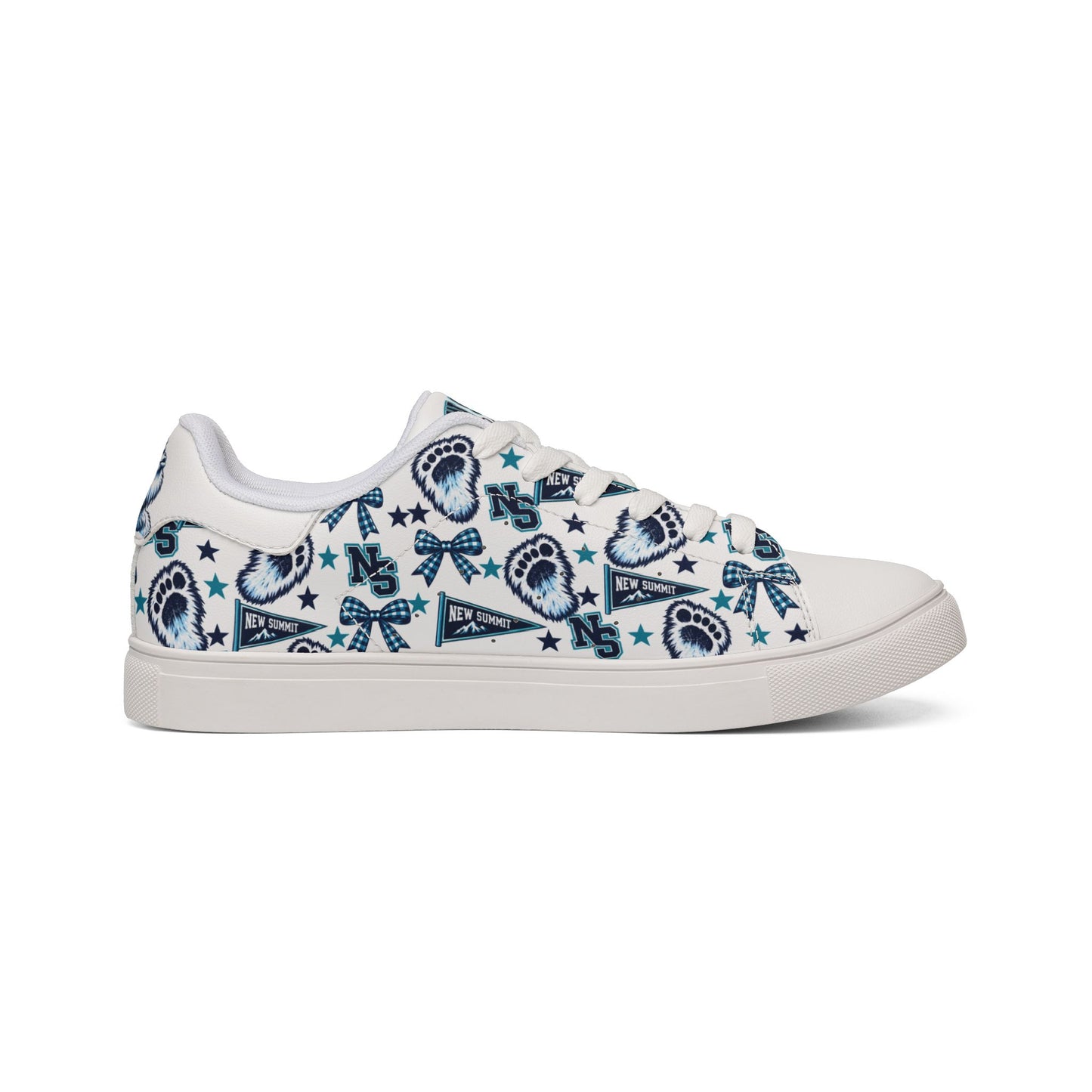 Leather Sneakers — Navy Yeti Pattern Women's Low-Top Trainers