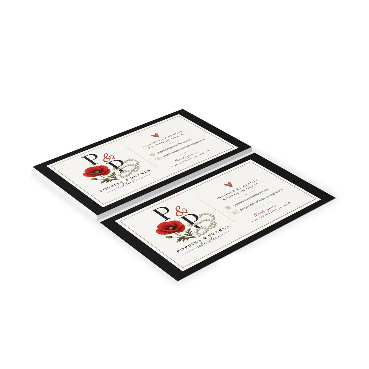 Poppies & Pearls Floral Business Cards — Elegant Feminine Logo Cards
