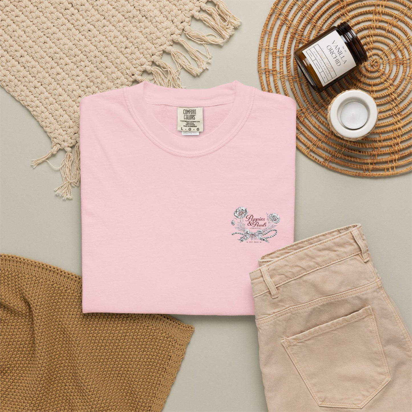 Poppies & Pearls Unisex Garment-Dyed T-shirt