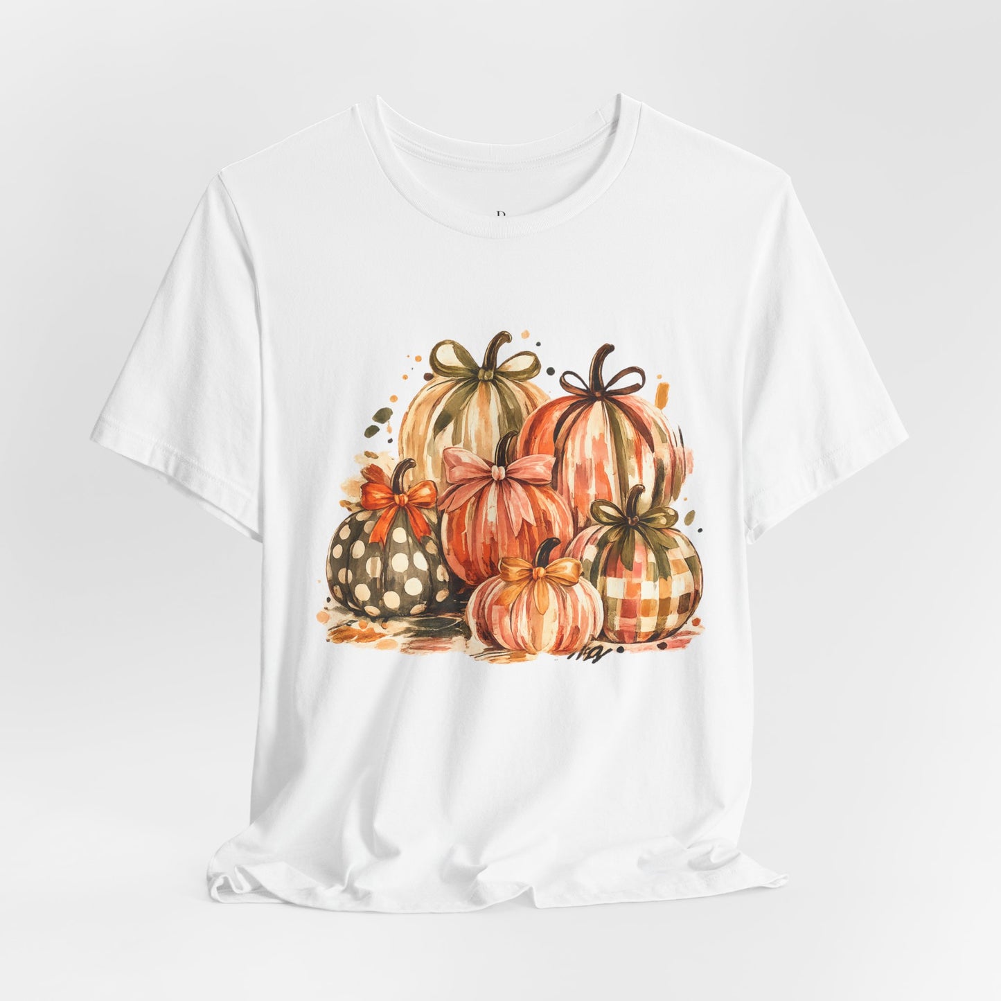 Pumpkin Watercolor T-Shirt — Fall Harvest Plaid & Polka Dot Pumpkins