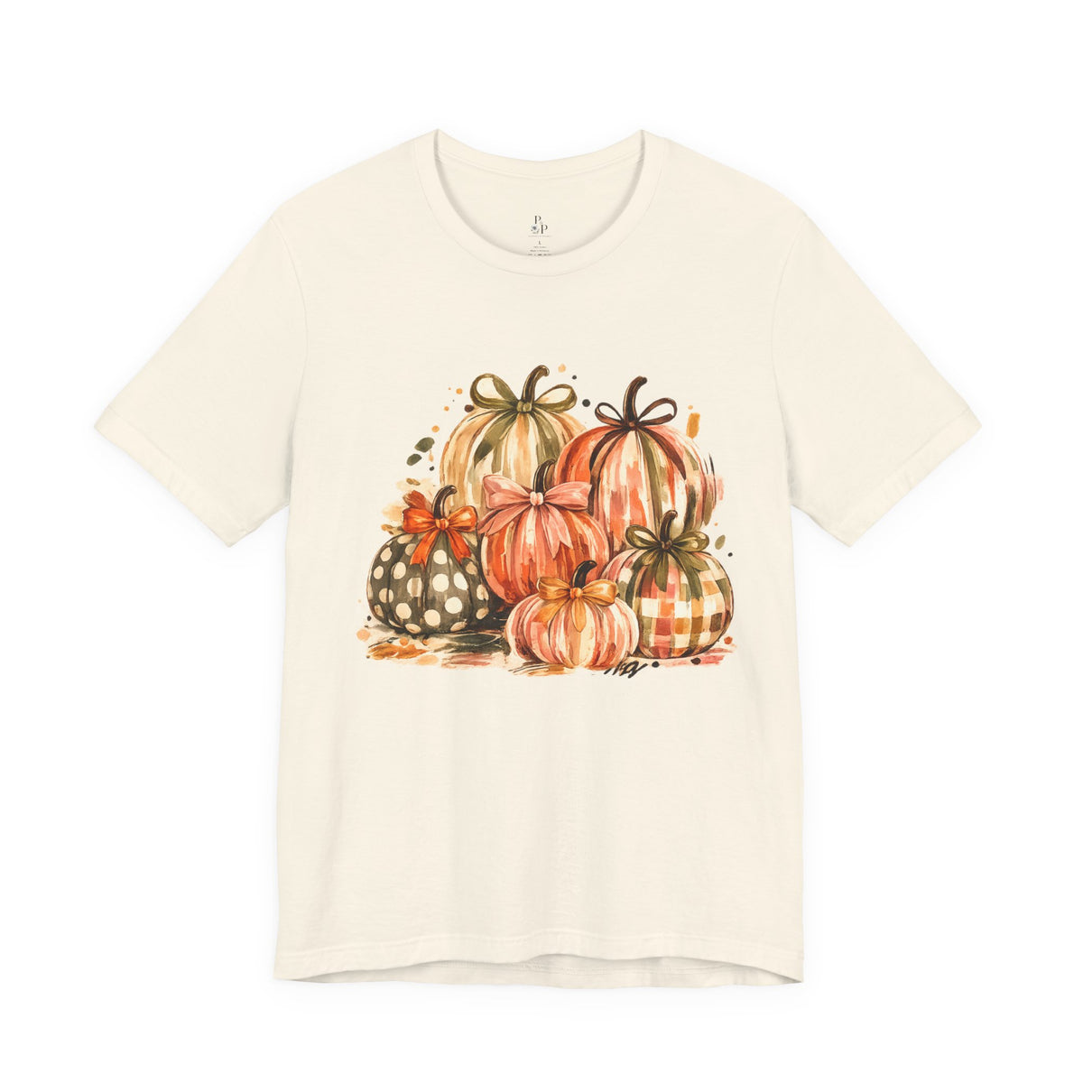 Pumpkin Watercolor T-Shirt — Fall Harvest Plaid & Polka Dot Pumpkins