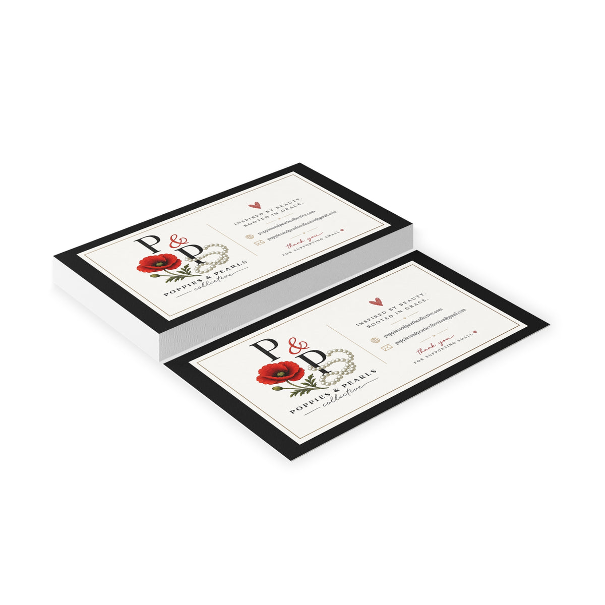 Poppies & Pearls Floral Business Cards — Elegant Feminine Logo Cards