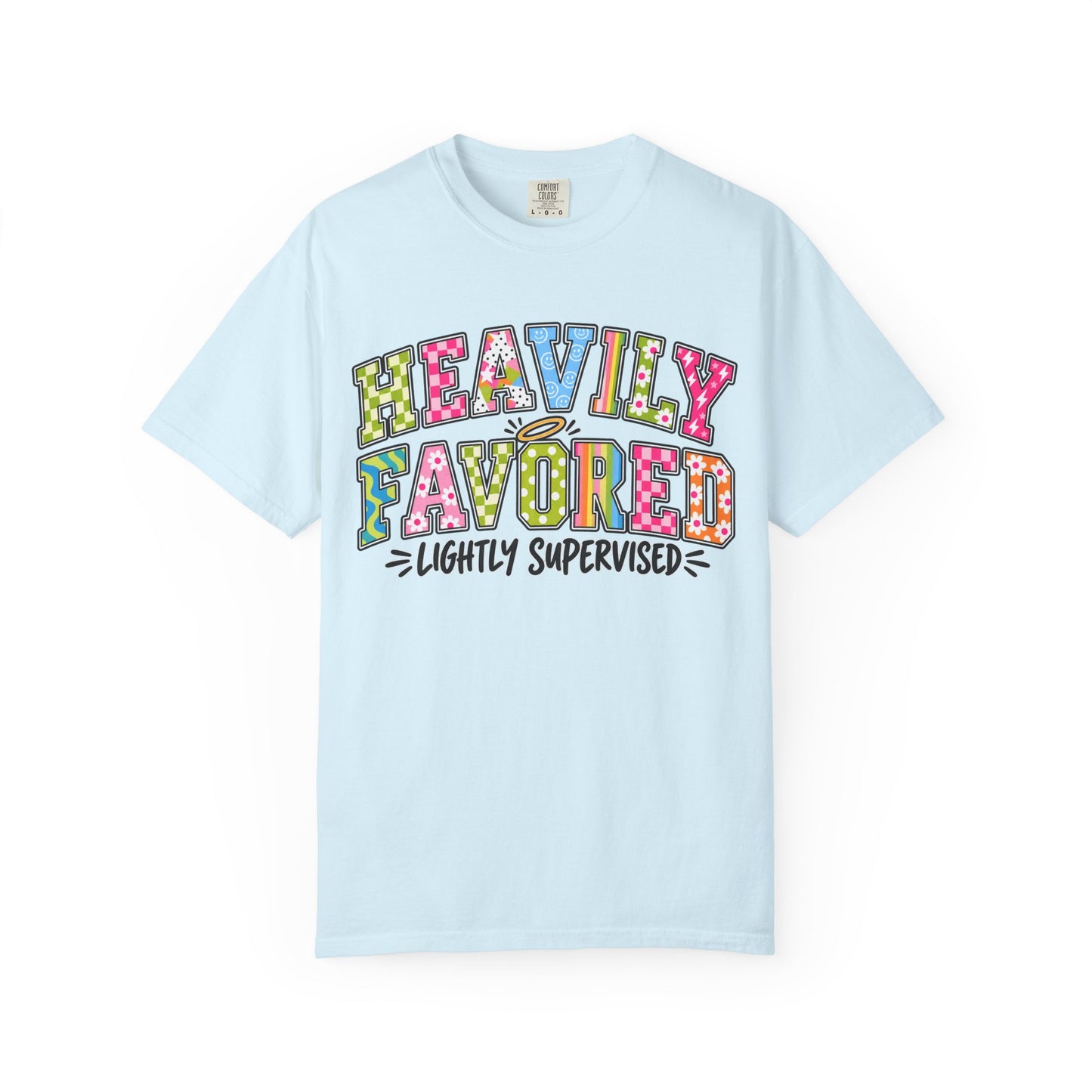 Heavily Favored Lightly Supervised T-shirt | Colorful Retro Lettering