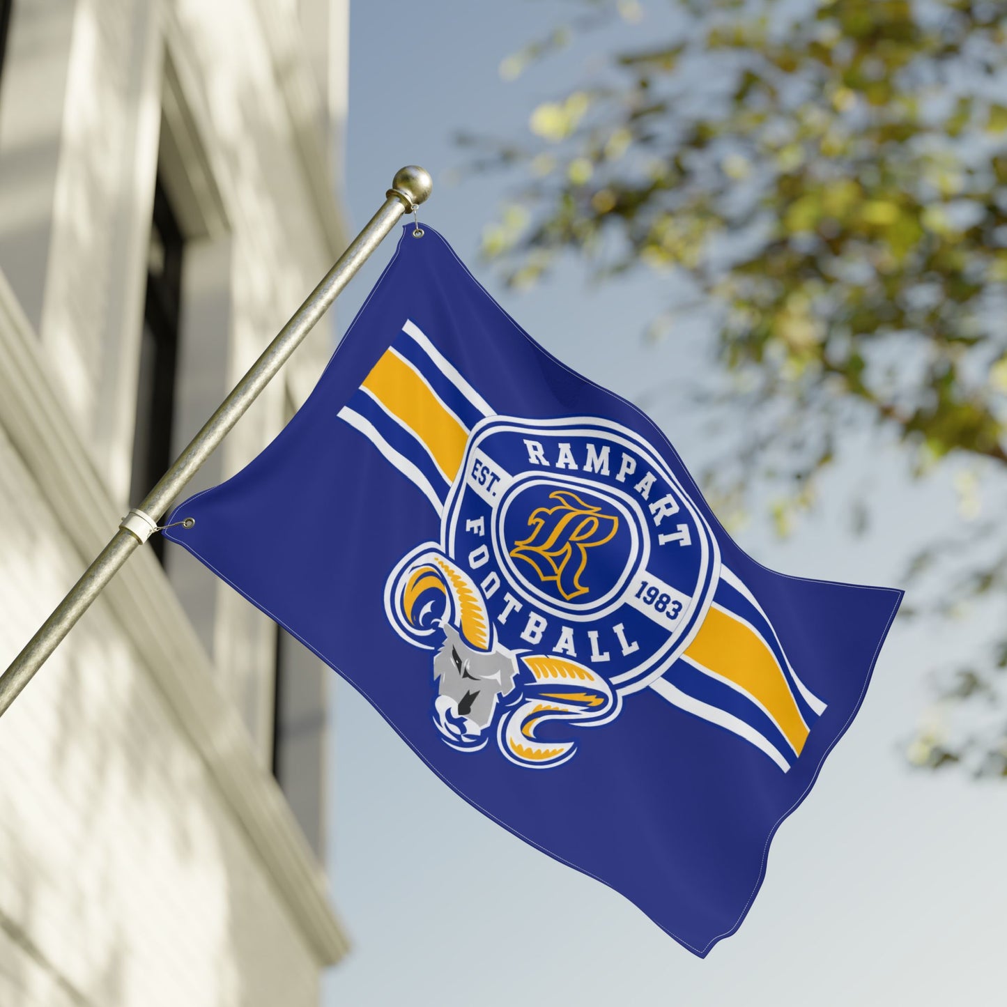 Rampart Football Double-Sided Team Flag – Blue & Gold Rams Banner