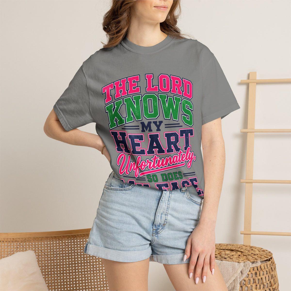 The Lord Knows My Heart Unfortunately So Does My Face T-Shirt | Christian Humor