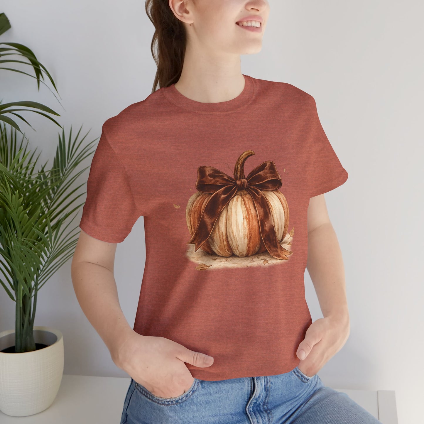 Pumpkin Bow Tee – Watercolor Fall Pumpkin T-Shirt