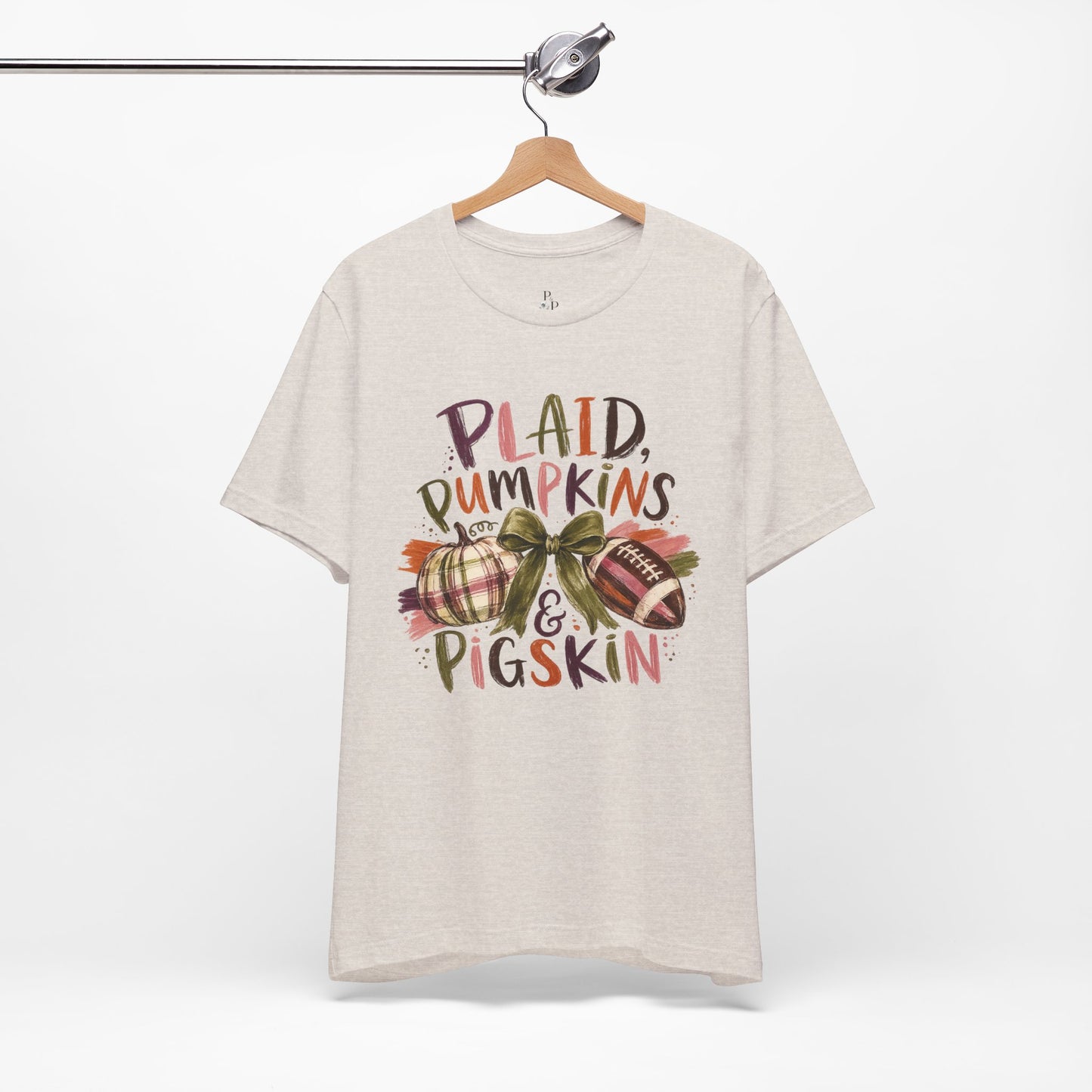 Plaid Pumpkins & Pigskin Tee — Fall Football Pumpkin Shirt