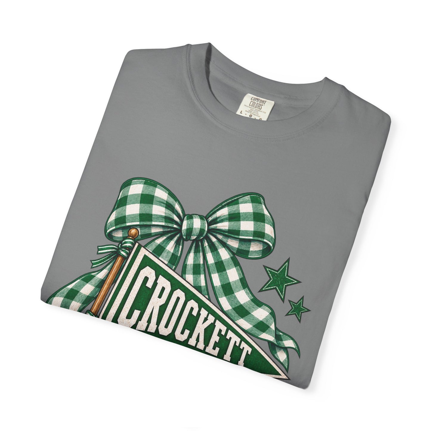 Crockett Pioneers Football Shirt, Green Gingham Bow Game Day Tee, School Spirit Shirt, Football Mom Tee, Pioneers Spirit Wear