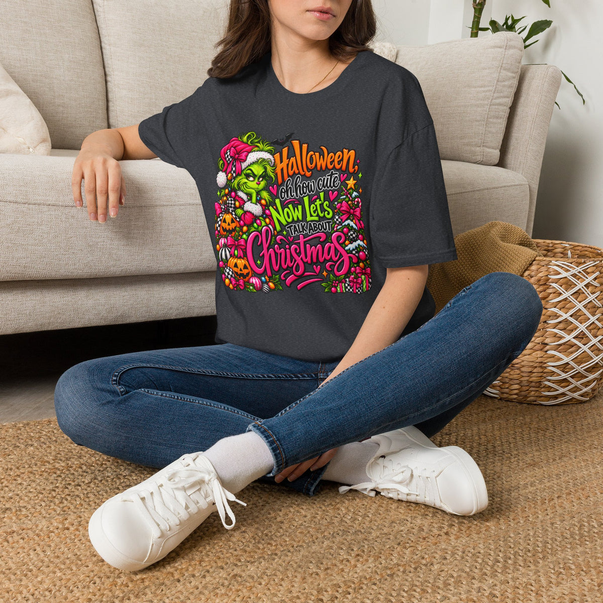 Halloween Then Christmas Now T-Shirt — Grinch & Jack-o’-Lantern Holiday Mashup Tee