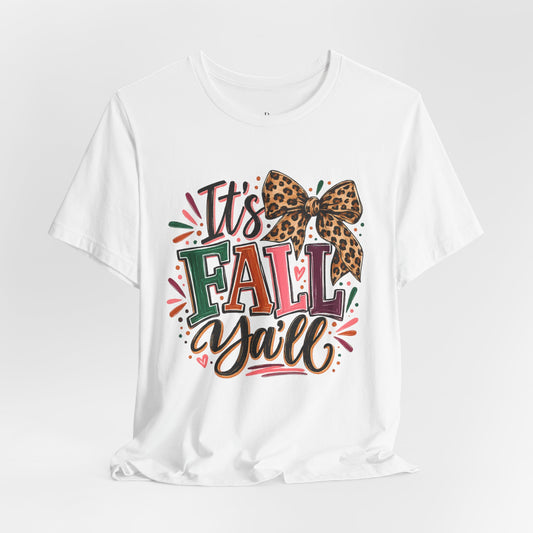 It's Fall Y'all Tee — Leopard Bow Autumn Graphic T-Shirt