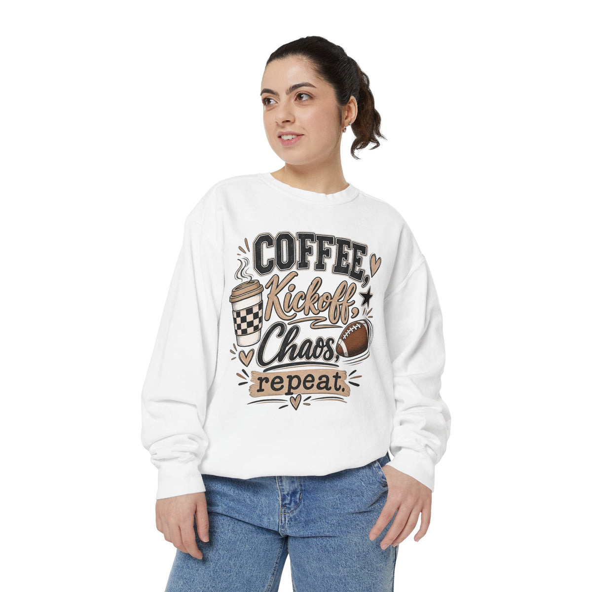 Coffee, Kickoff Repeat - Unisex Garment-Dyed Sweatshirt