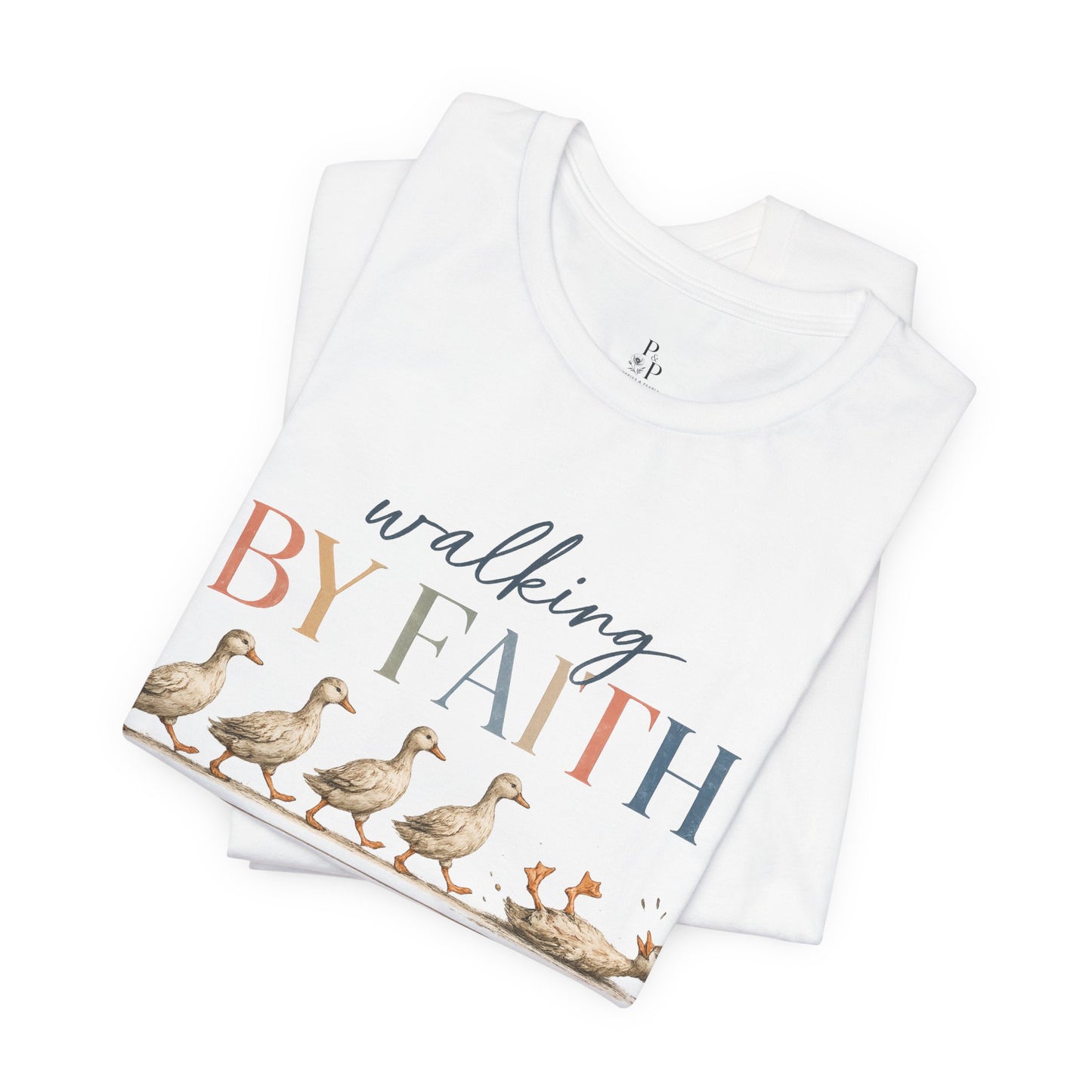Walking by Faith… Kinda | Funny Christian Goose Graphic Tee | Faith-Based Jersey Short Sleeve Tee