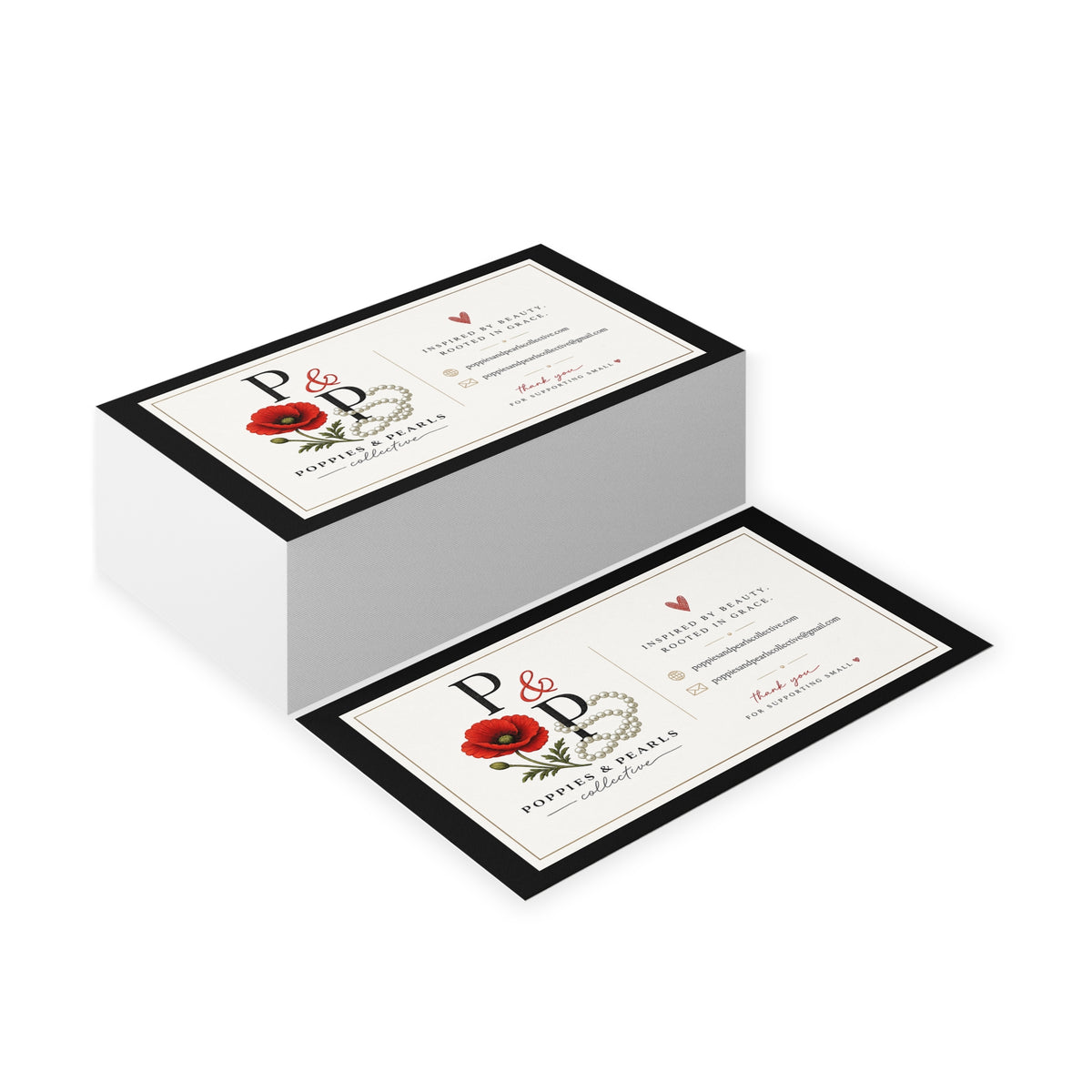 Poppies & Pearls Floral Business Cards — Elegant Feminine Logo Cards