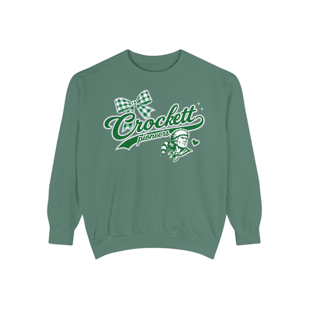 Crockett Pioneers Crewneck Sweatshirt — Vintage Plaid Bow School Spirit