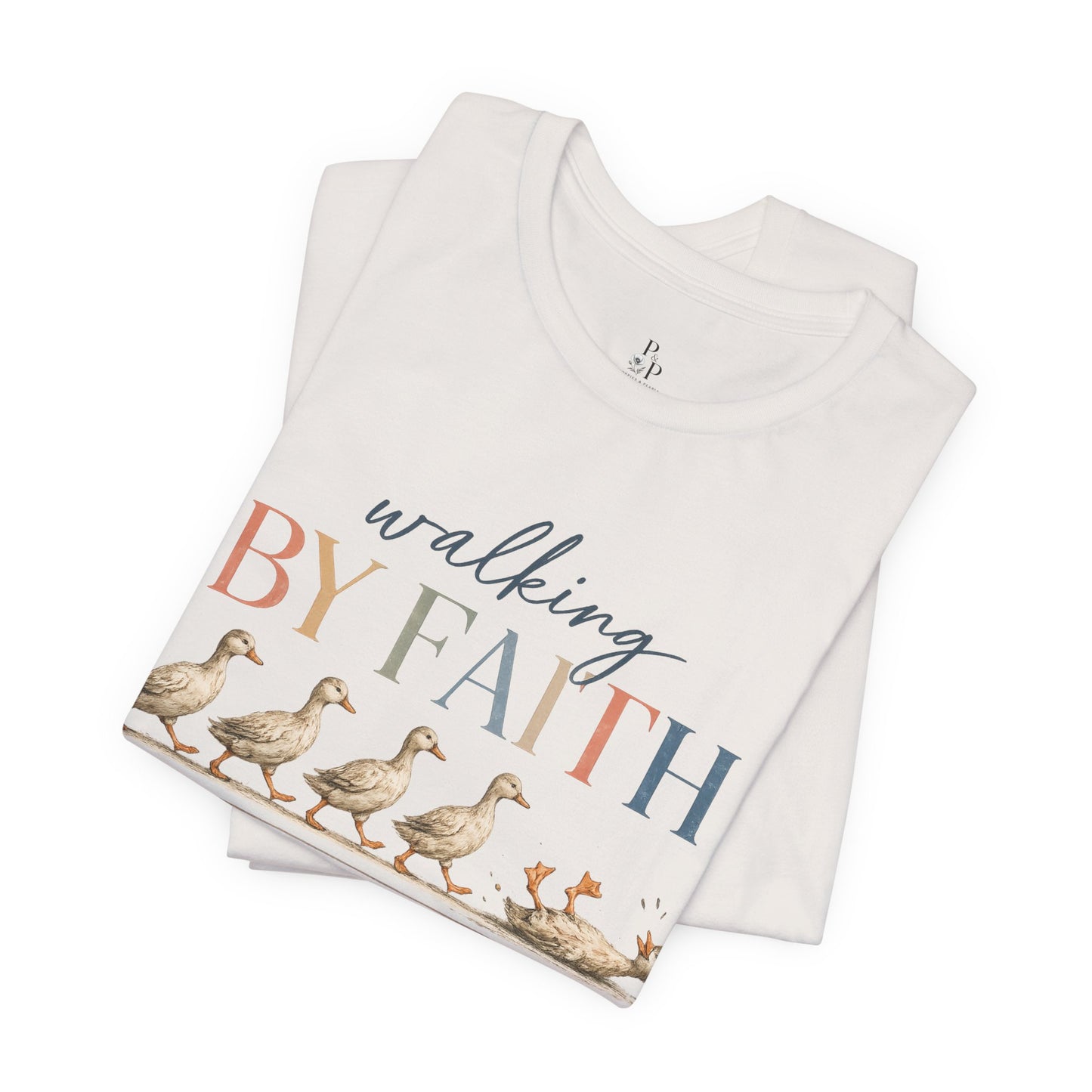 Walking by Faith… Kinda | Funny Christian Goose Graphic Tee | Faith-Based Jersey Short Sleeve Tee