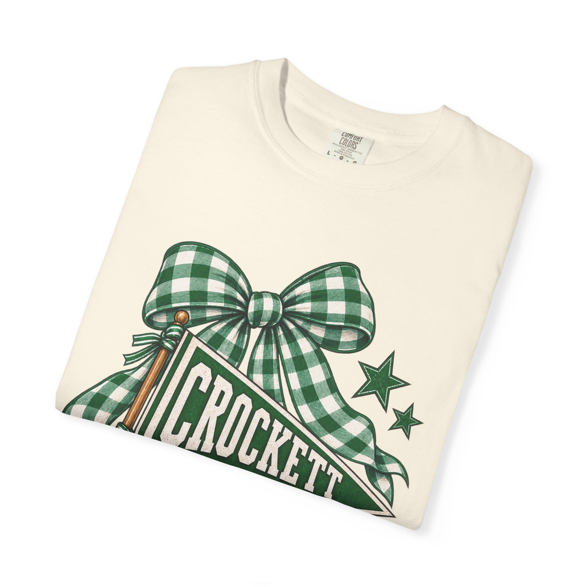 Crockett Pioneers Football Shirt, Green Gingham Bow Game Day Tee, School Spirit Shirt, Football Mom Tee, Pioneers Spirit Wear