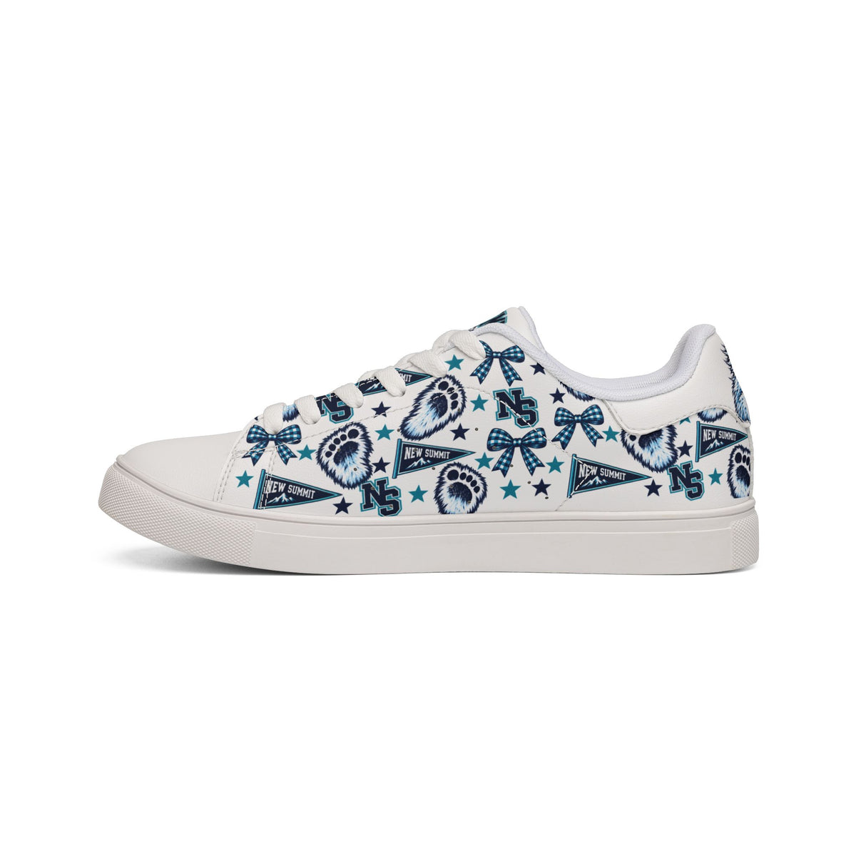Leather Sneakers — Navy Yeti Pattern Women's Low-Top Trainers