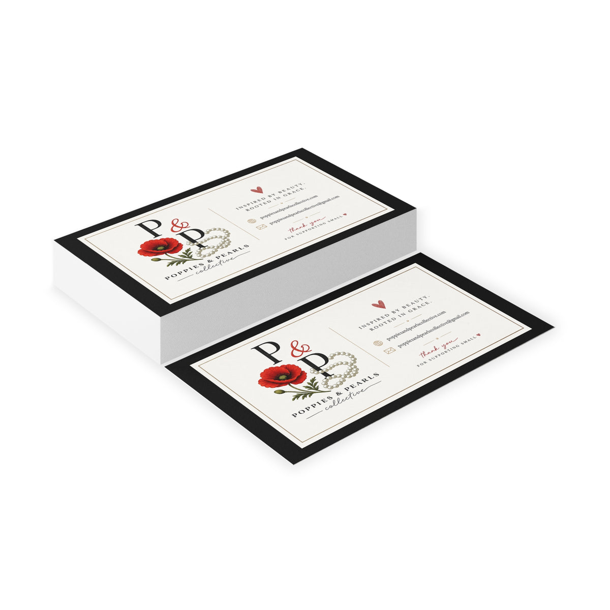 Poppies & Pearls Floral Business Cards — Elegant Feminine Logo Cards