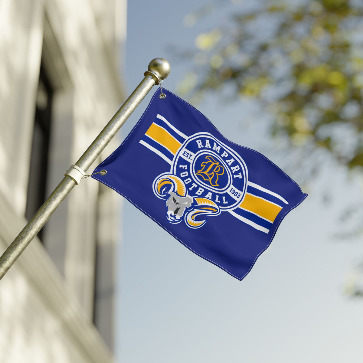 Rampart Football Double-Sided Team Flag – Blue & Gold Rams Banner