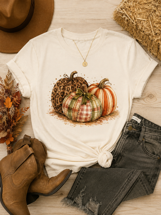 Plaid About Fall | Leopard & Plaid Pumpkin Graphic Tee Jersey Short Sleeve Tee