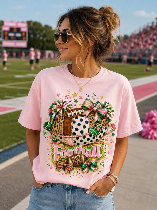 Football Cheer Graphic Tee — Cute Floral & Leopard Sports Shirt