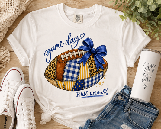 Game Day Football Tee — RAM Pride Patchwork Design