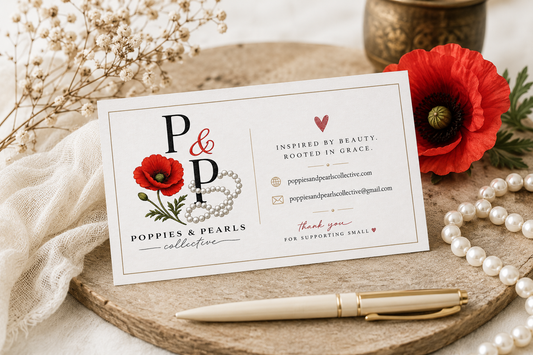 Poppies & Pearls Floral Business Cards — Elegant Feminine Logo Cards
