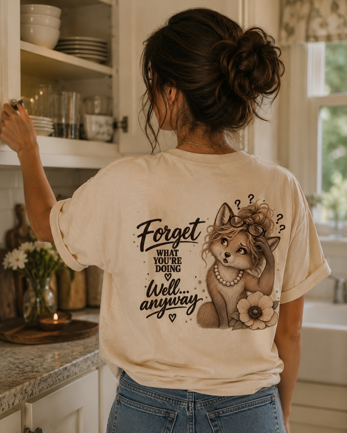Cute Confused Fox Tee — “Forget What You’re Doing… Well Anyway” Graphic T-Shirt