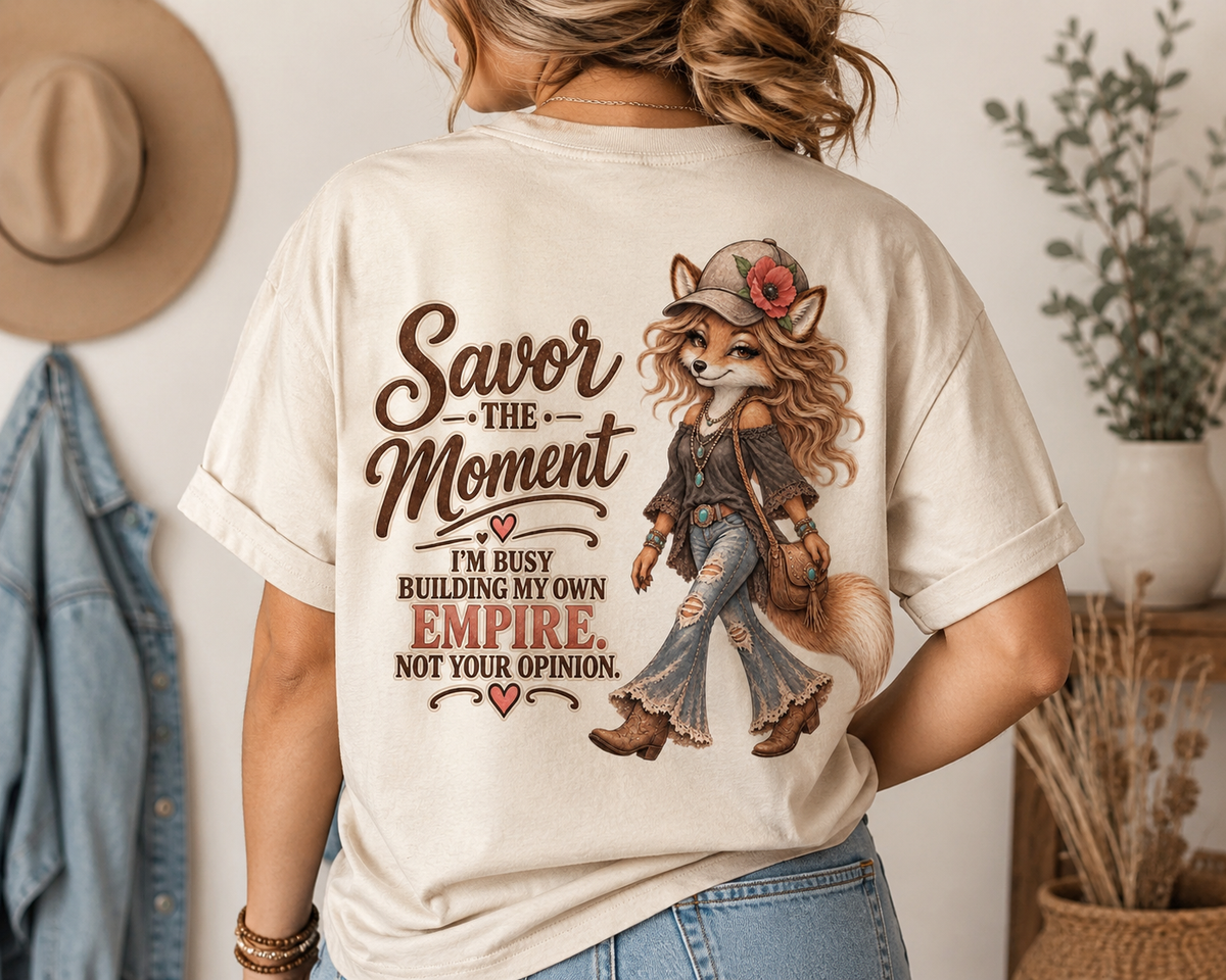 Savor the Moment Fox Graphic Tee — "Permission to…" Chest Logo