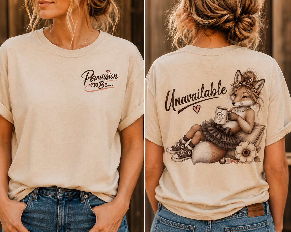 Unavailable Fox Girl Graphic Tee — Cute Relaxed Casual Shirt with 'Unavailable' Script