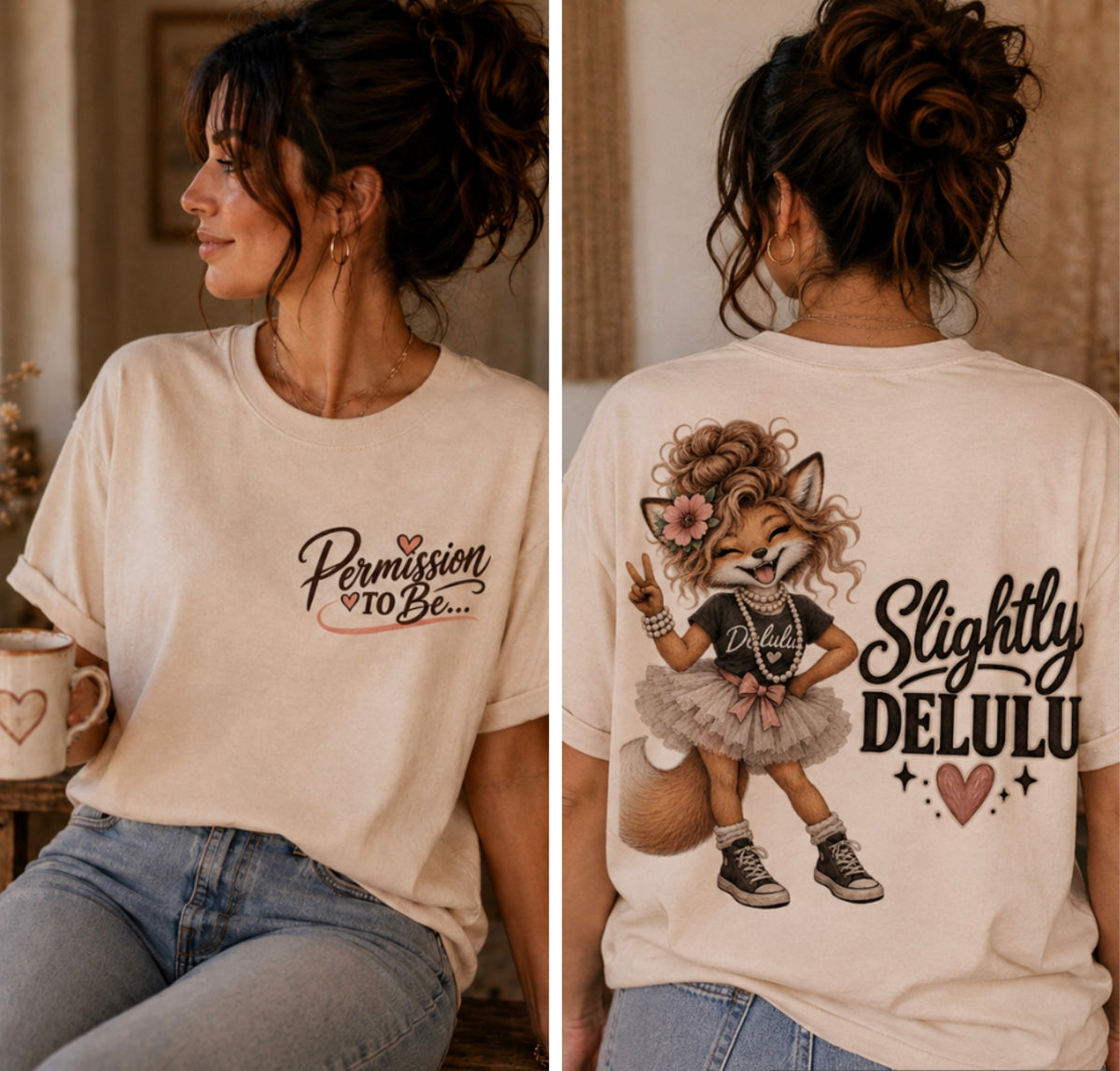 Slightly Delulu Fox Girl T‑Shirt — Cute Anime Fox Graphic Tee with “Slightly Delulu” Text