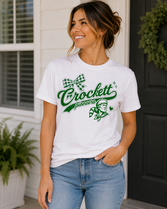 Crockett Pioneers Retro Logo T-Shirt — Vintage Green Script Tee