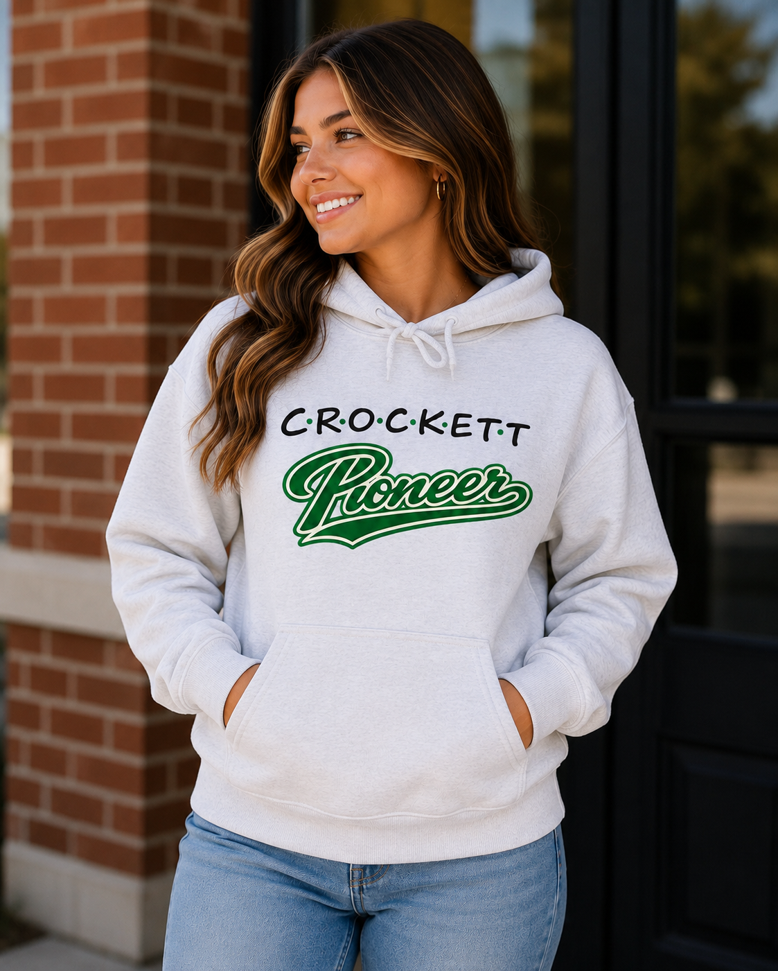 Crockett Pioneer Hoodie — Vintage Script Green Logo Fleece