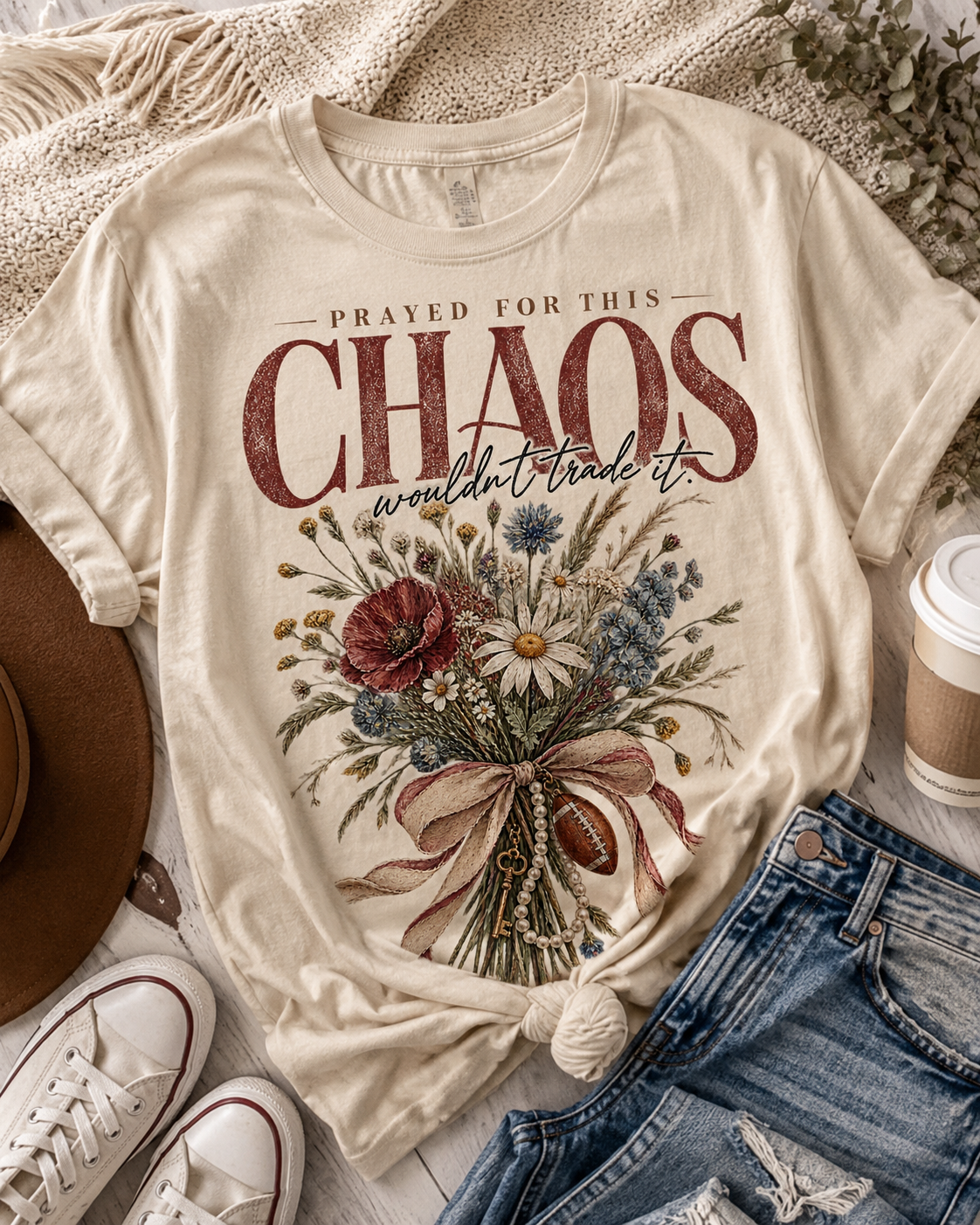 Prayed for This Chaos Shirt | Faith Based Sports Mom Tee | Football Mom Wildflower Shirt | Christian Mom