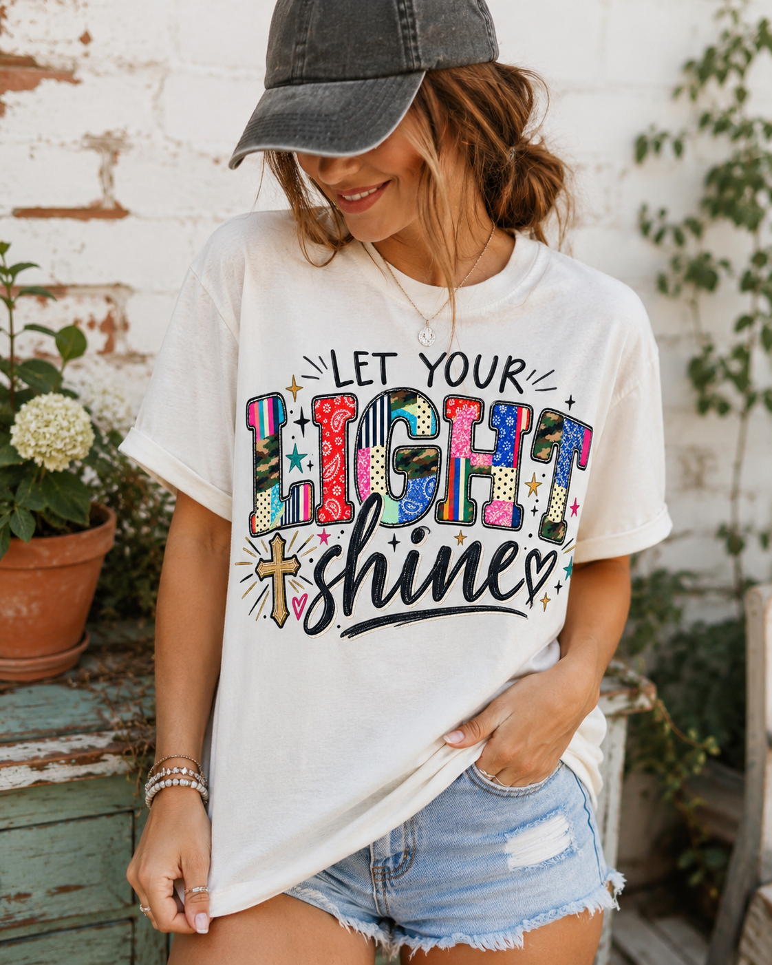 Let Your Light Shine T-shirt | Inspirational Christian Faith Cross Design