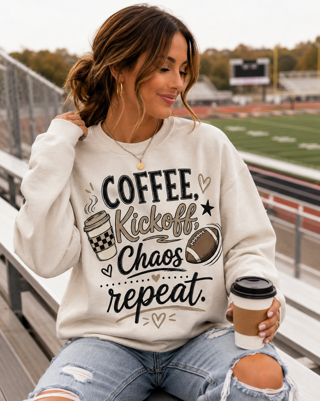 Coffee, Kickoff Repeat - Unisex Garment-Dyed Sweatshirt