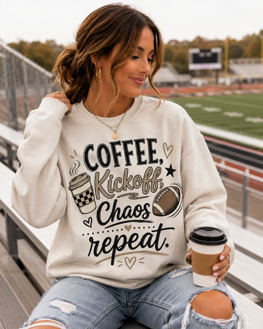 Coffee, Kickoff Repeat - Unisex Garment-Dyed Sweatshirt