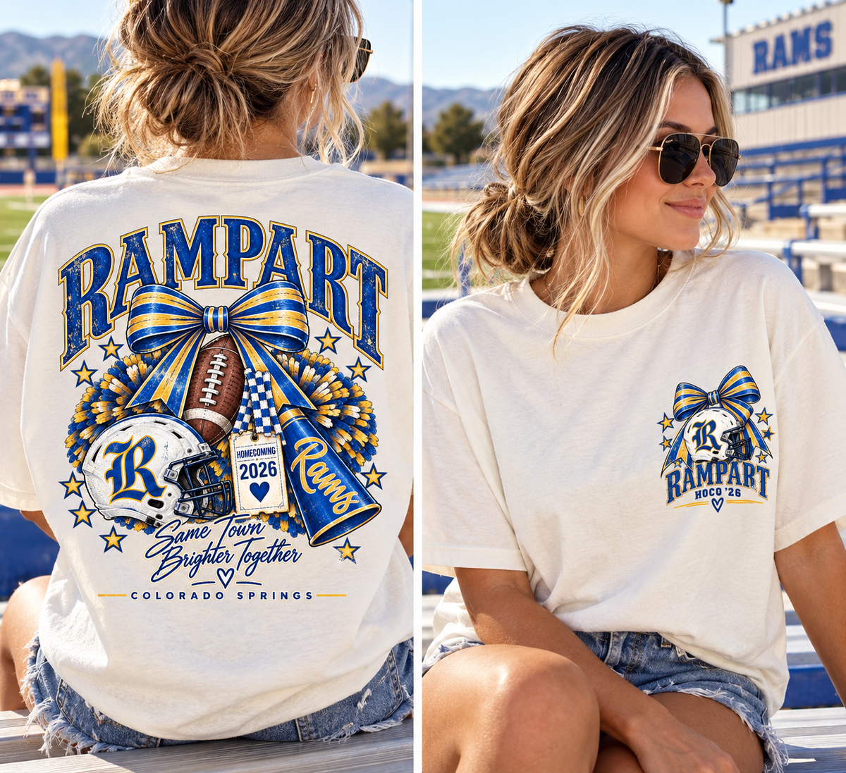 Rampart High School Football Tee — 'Rampart' Vintage Helmet & Football Design